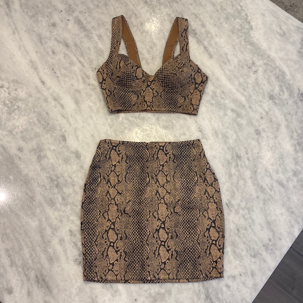 NWT Snakeskin Matching Bustier Crop Top (S) and Mini Skirt (XS)
